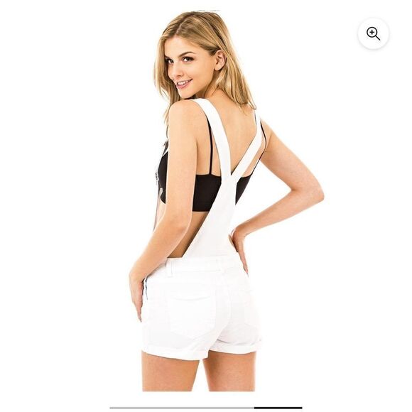 Wax Jean- Junior’s White Shorts Overalls w/ Distressing, Size L - Picture 8 of 10